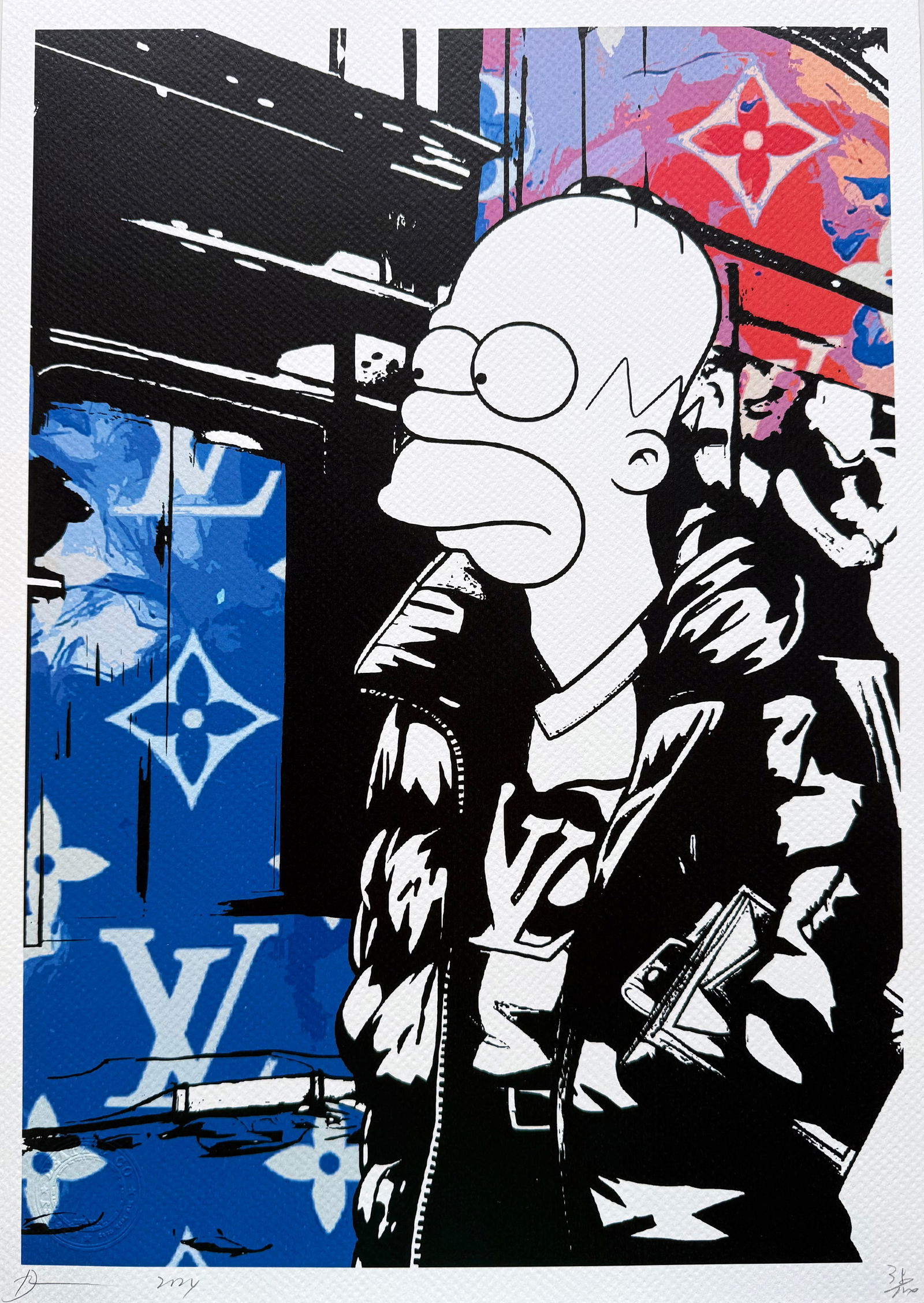 Death NYC Simpson LV: Title: Death NYC Simpson LVDate/Period:21st CenturyMaterials: Giclee on Fine art 300 gsm paperSize:17 3/4 x 12 1/2 inchesDescription:Artist: Death NYC, limited edition giclee on paper, out of