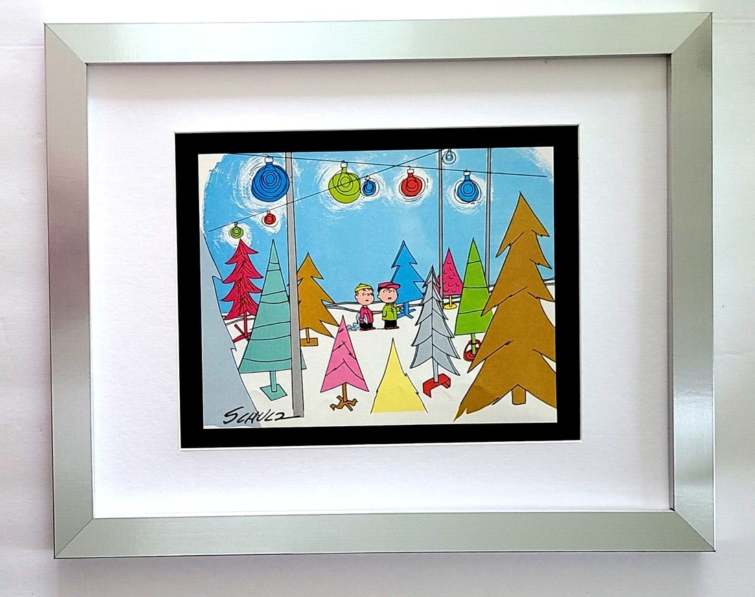 CHARLES SCHULZ + Signed Christmas 1968 Peanuts SNOOPY Cartoon + New Frame: WE HAVE FOR SALE TODAY THIS BEAUTIFUL VINTAGE 1968 OFFSET LITHOGRAPH AFTER CHARLES M. SCHULTZ CHRISTMAS PEANUTS CARTOON FACSIMILE SIGNED IN INK THIS ART PRINT IS MATTED AND MOUNTED ON A 14 X 11 IN. BL