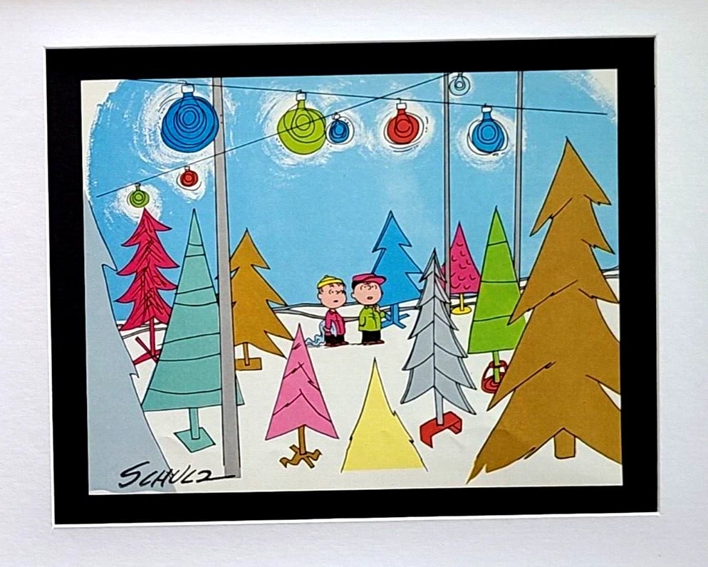 CHARLES SCHULZ + Signed Christmas 1968 Peanuts SNOOPY Cartoon + New Frame - 2