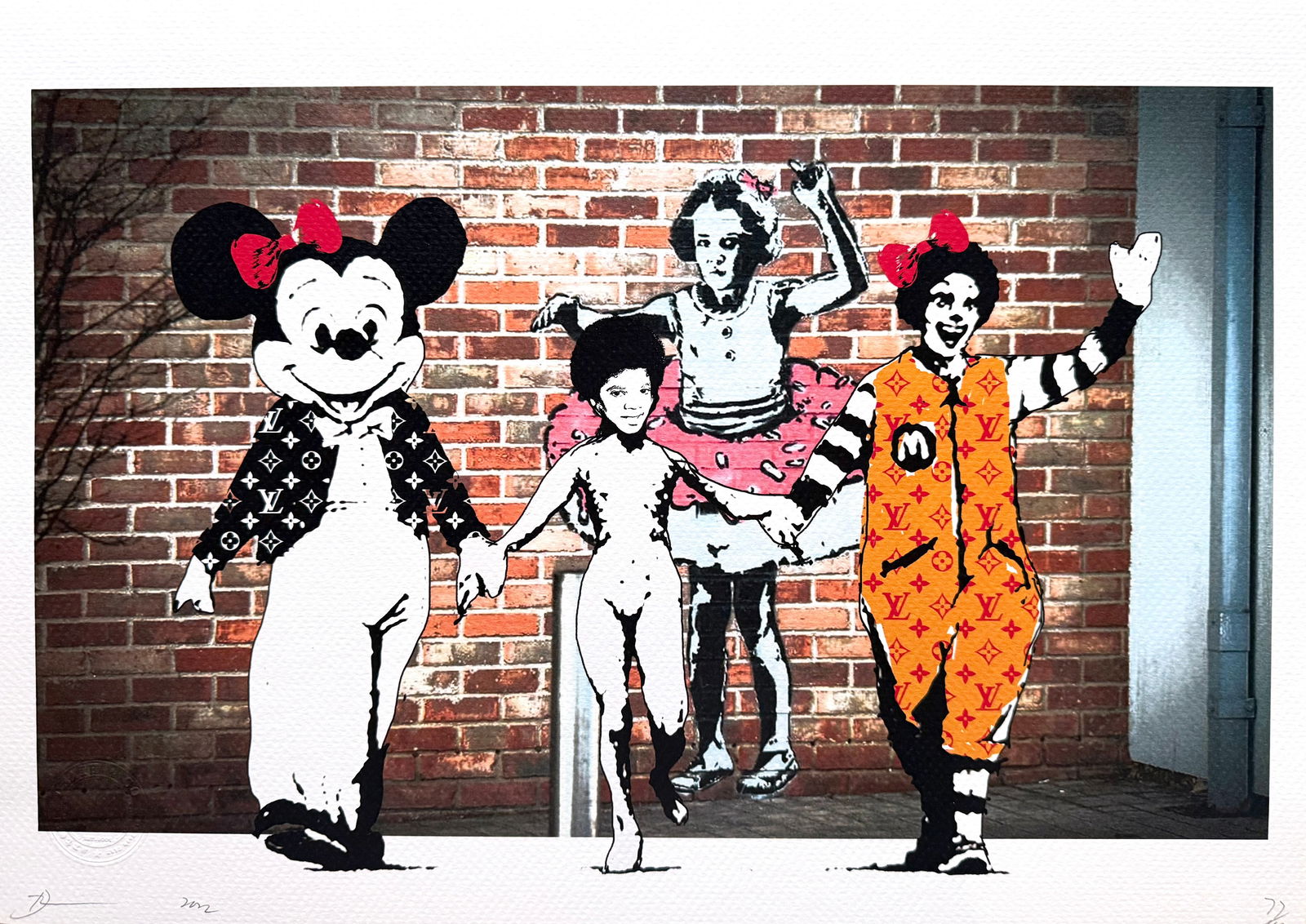 Death NYC Banksy Mickey and Ronald LV: Title: Death NYC Banksy Mickey and Ronald LV Date/Period:21st Century Materials: Giclee on Fine art 300 gsm paper Size:17 3/4 x 12 1/2 inches Description:Artist: Death NYC, limited edition giclee on p