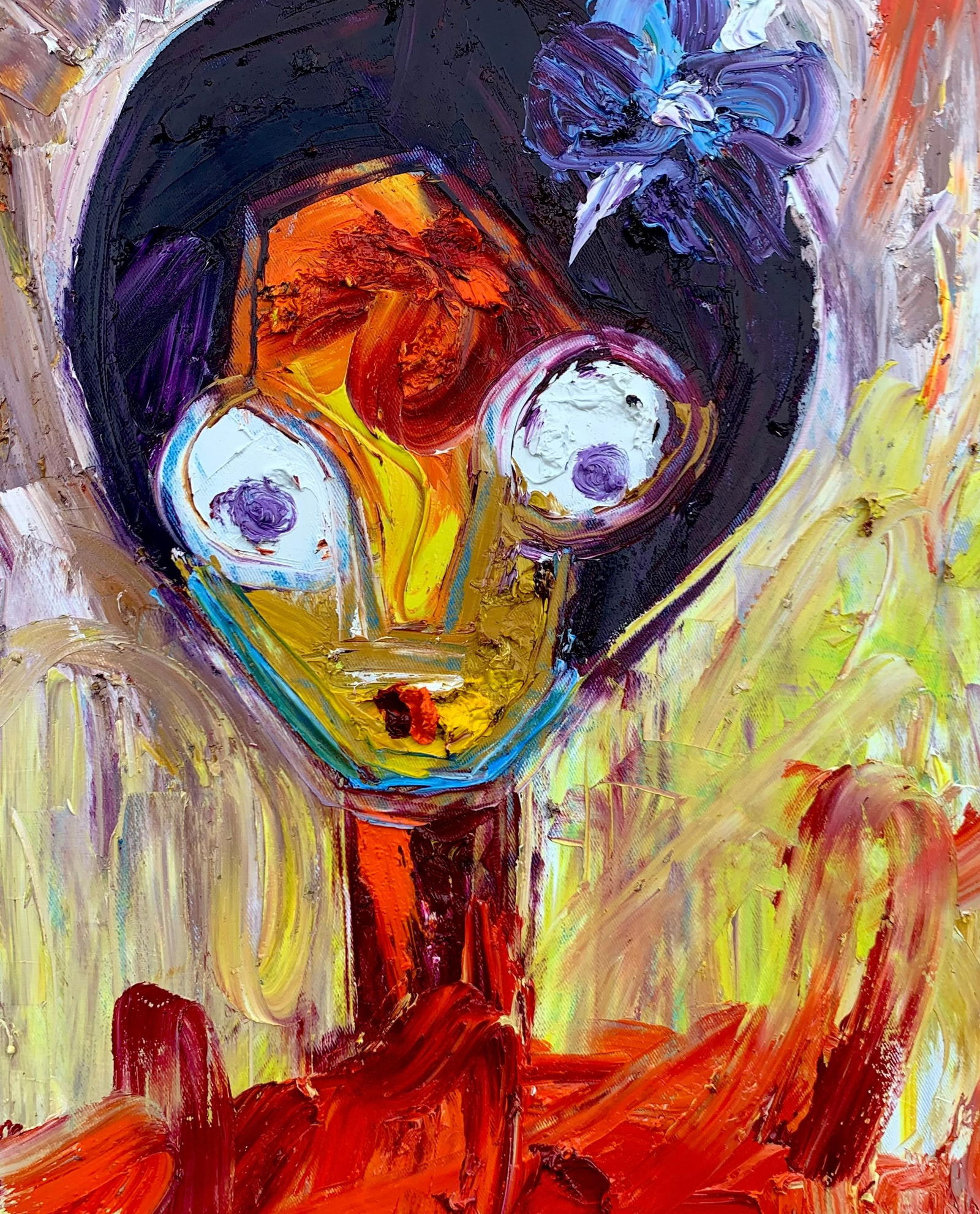 Abiodun Nafiu Azeez, Whispers of Butterfly - 21st Century, Contemporary, Figurative Impasto, Woman, - 11