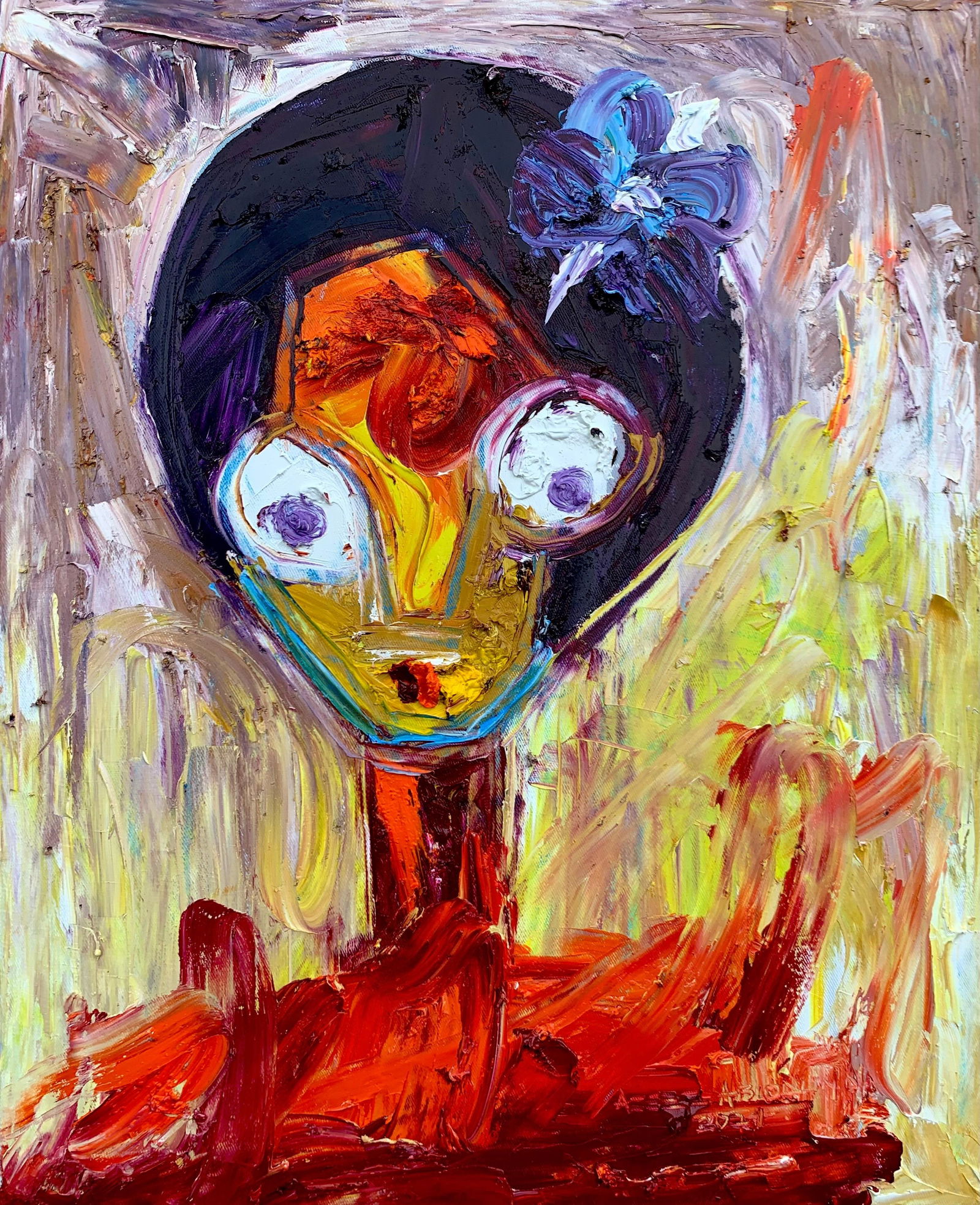 Abiodun Nafiu Azeez, Whispers of Butterfly - 21st Century, Contemporary, Figurative Impasto, Woman,: Creator: Abiodun Nafiu Azeez (1993, Nigerian) Creation Year: 2024 Dimensions: Height: 39 in (99.06 cm)Width: 30 in (76.2 cm)Depth: 1 in (2.54 cm) Medium: Canvas,Oil Movement & Style: 