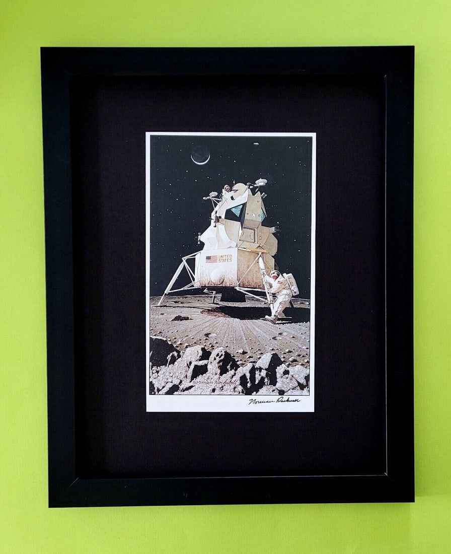 NORMAN ROCKWELL + THE EAGLE APOLLO 11 + CIRCA 1970'S + SIGNED PRINT FRAMED! (1 of 5)