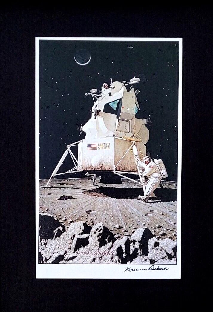 NORMAN ROCKWELL + THE EAGLE APOLLO 11 + CIRCA 1970'S + SIGNED PRINT FRAMED! - 2