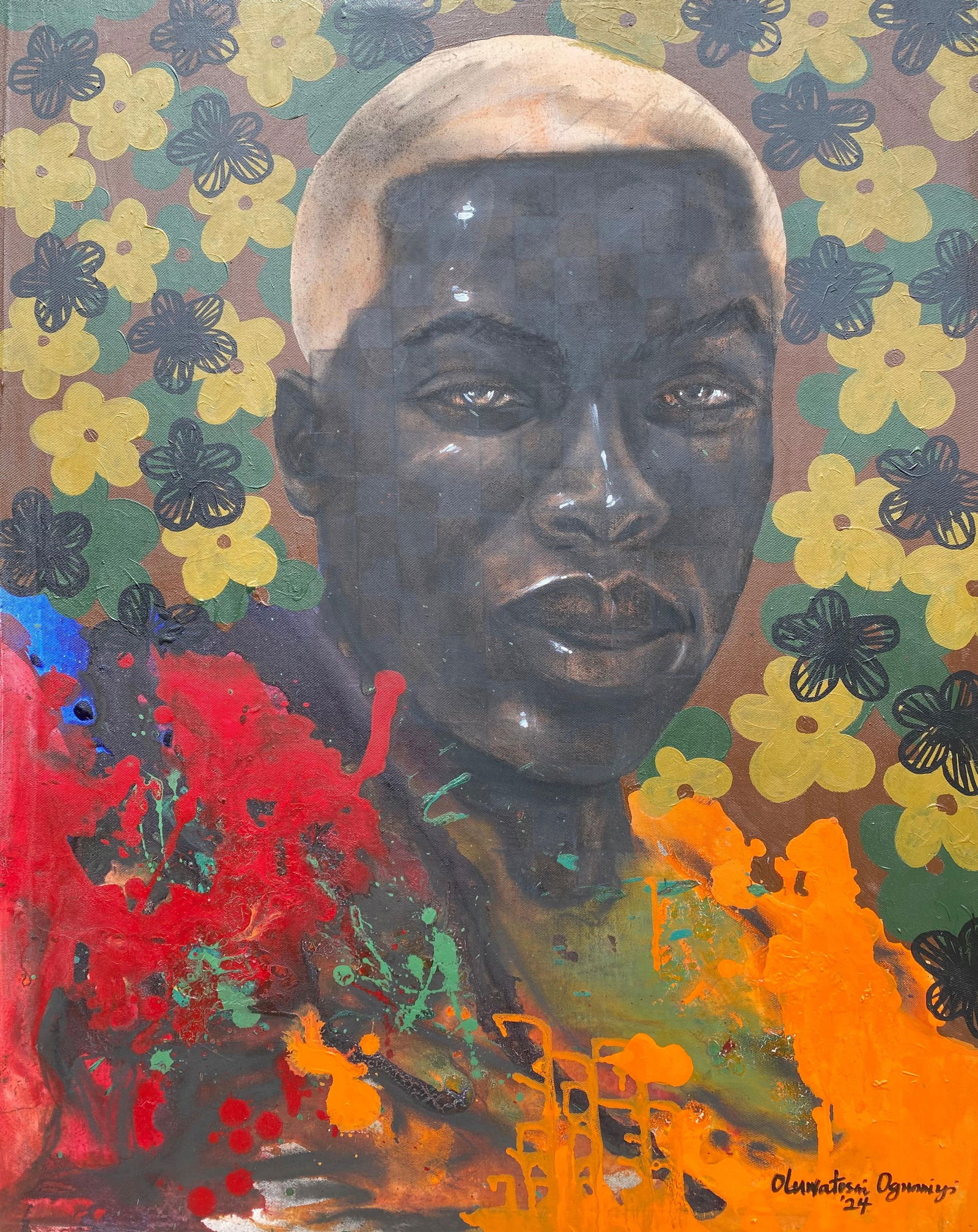 Oluwatosin Ogunniyi , His Worth II - 21st Century, Contemporary, Figurative Portrait, Black Men: Creator: Oluwatosin Ogunniyi (1998, Nigerian) Creation Year: 2024 Dimensions: Height: 24 in (60.96 cm)Width: 30 in (76.2 cm)Depth: 1 in (2.54 cm) Medium: Canvas,Charcoal,Acrylic Movement & Style: Cont