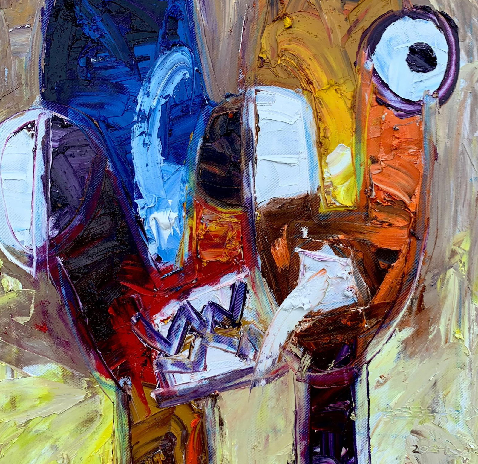 Abiodun Nafiu Azeez, Happy Moments -21st Century, Contemporary, Figurative Impasto, People, Woman, - 7