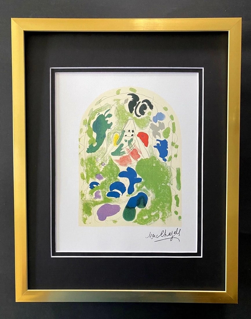 MARC CHAGALL +1967 BEAUTIFUL SIGNED WINDOW OF ISSACHAR PRINT FRAMED: This is a Beautiful and Scarce 1967 Print after MARC CHAGALL FACSIMILE INK SIGNED WINDOW OF ISSACHAR From his Lithographs Collection Professionally Matted to be Framed at Home on your Favorite 11 x 14