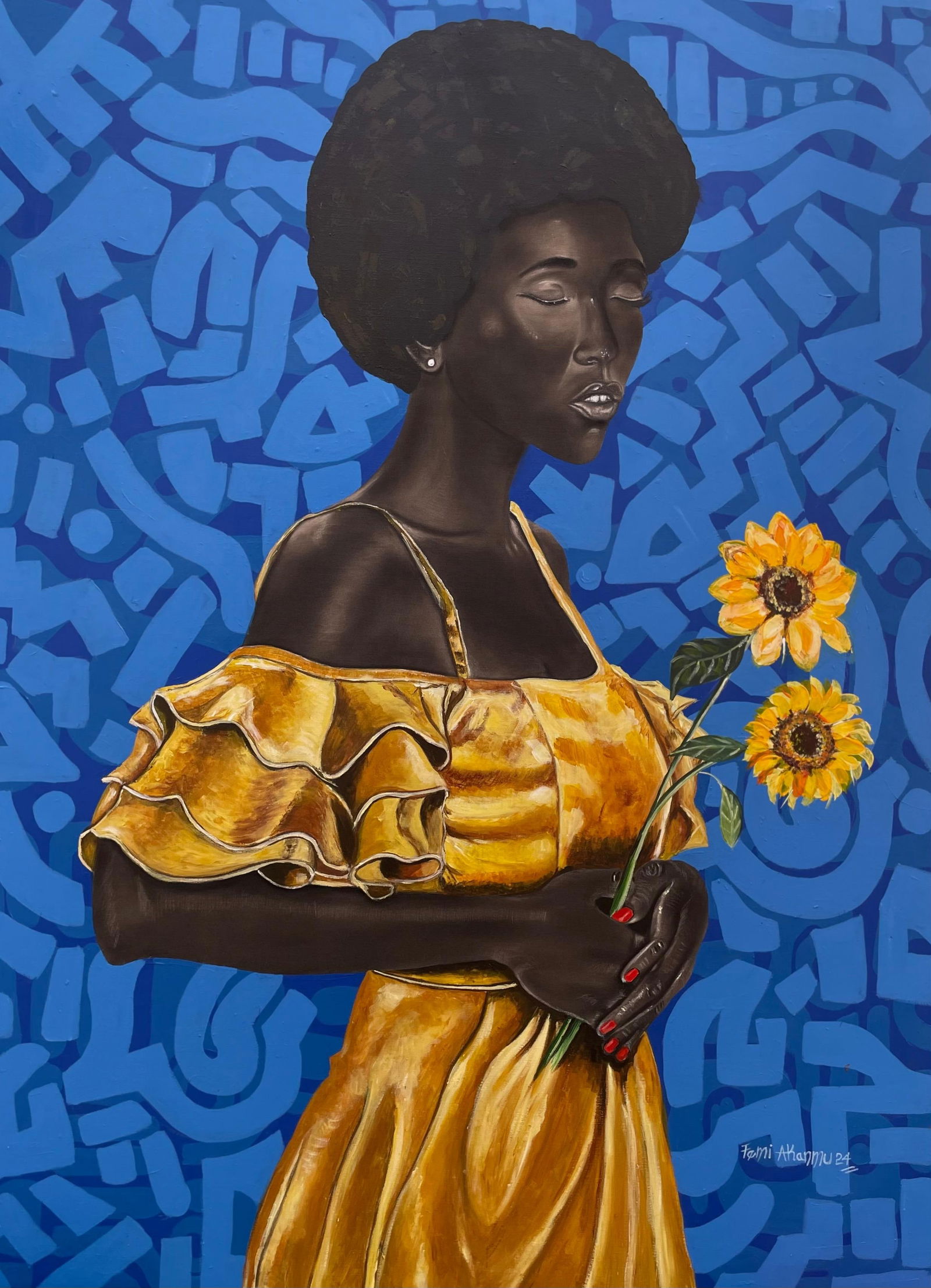 Oluwafemi Akanmu, Sun Flower - 21st Century, Contemporary, Portrait, Mixed Media, Africa, Face, 2024 - 2