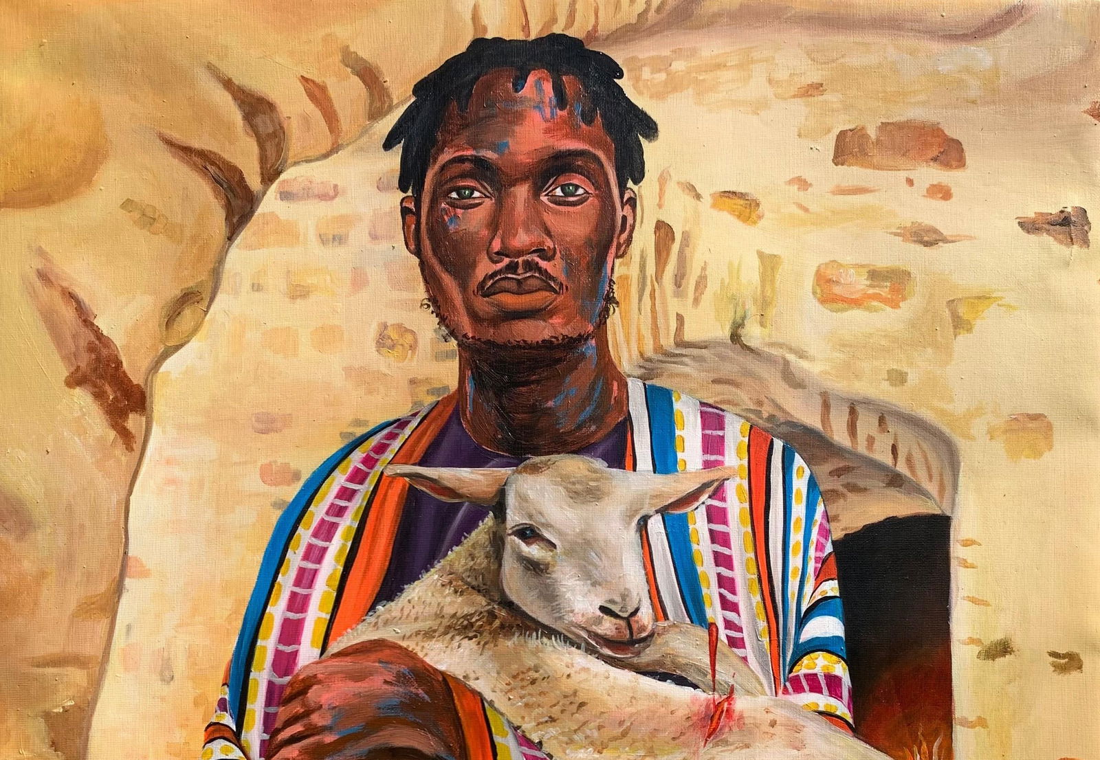 Merenini Williams, Ra'ah (Shepherd) - 21st Century, Contemporary, Figurative, Young Man with Sheep, - 9