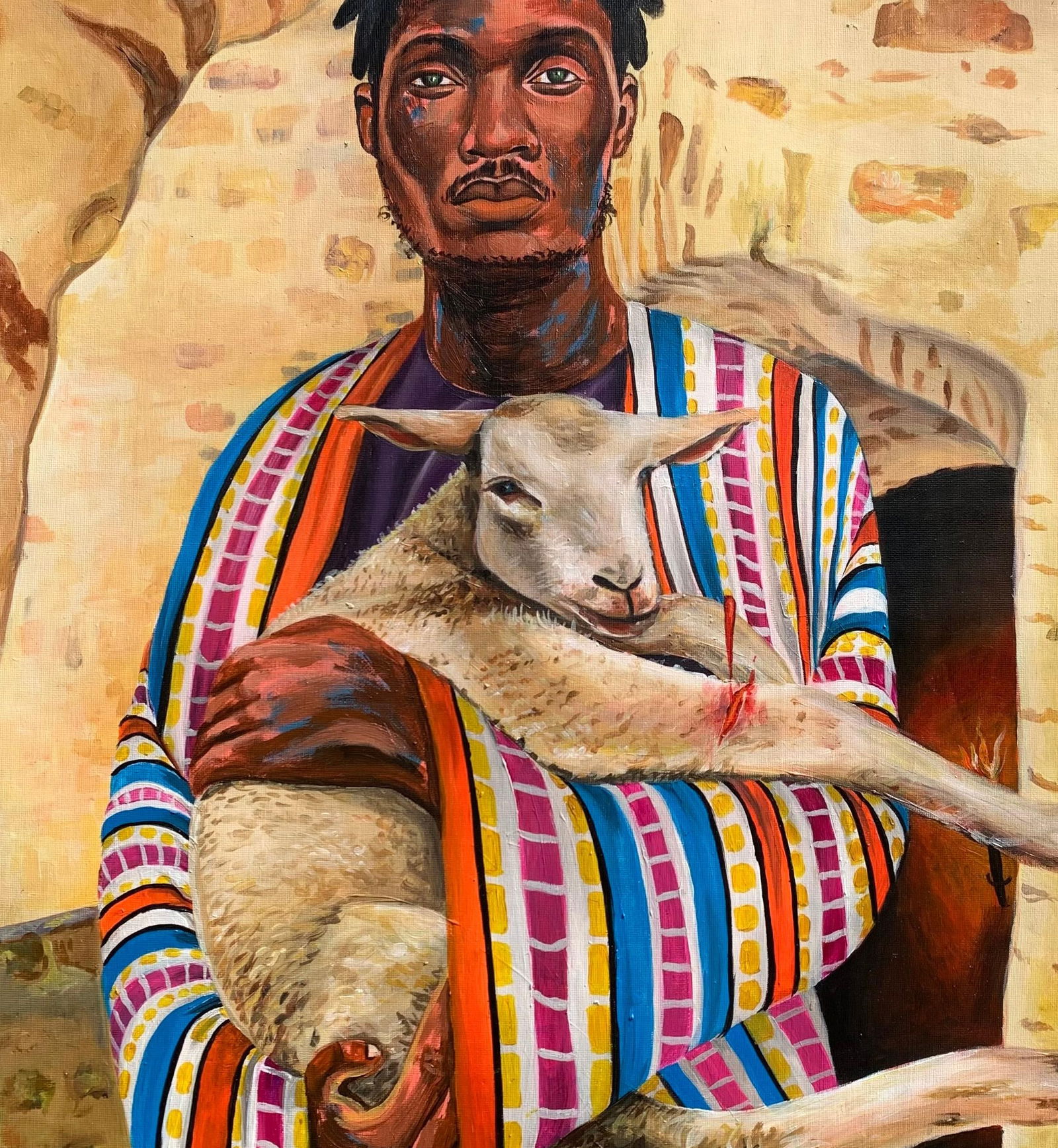 Merenini Williams, Ra'ah (Shepherd) - 21st Century, Contemporary, Figurative, Young Man with Sheep, - 11