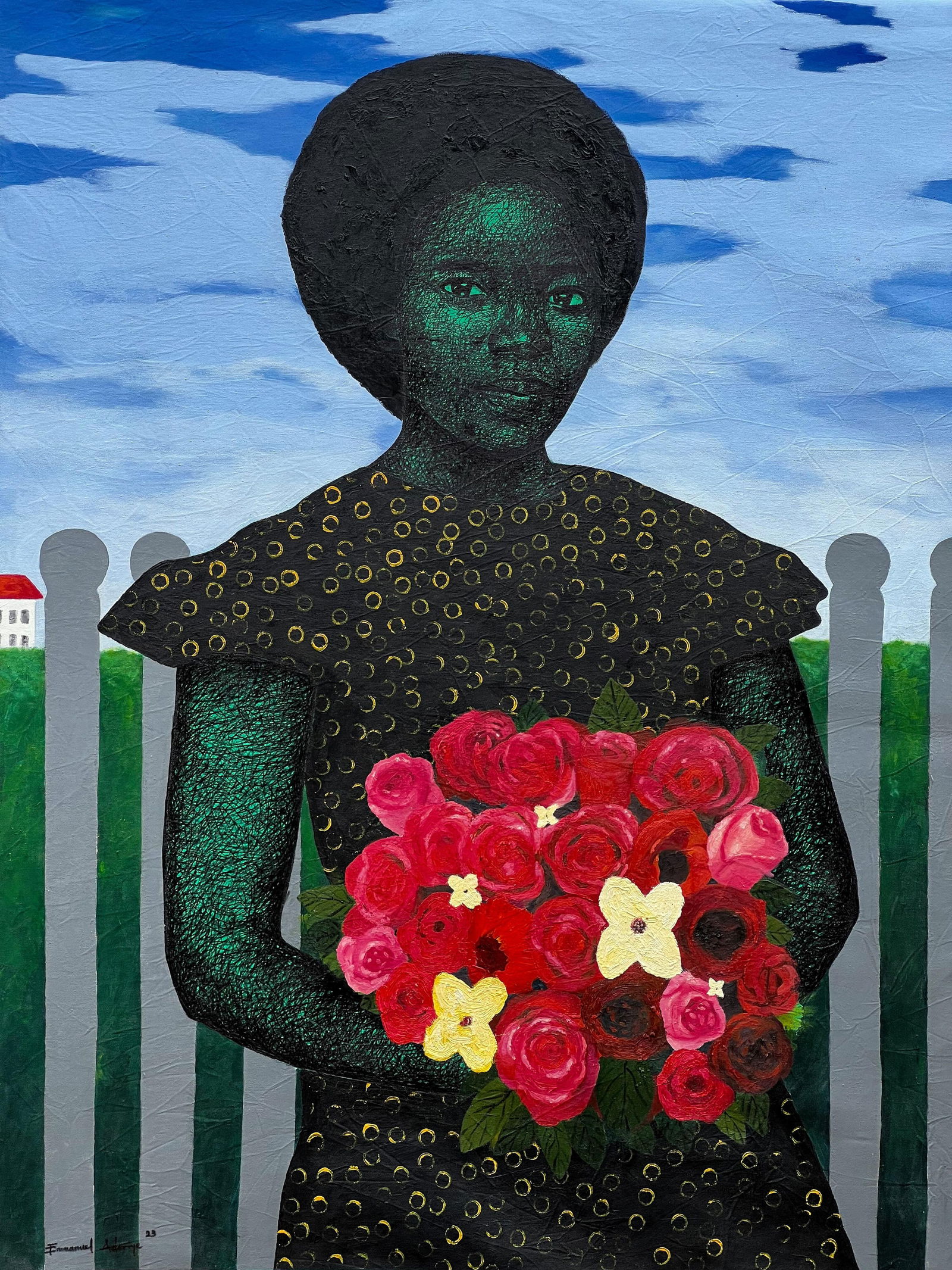 Emmanuel Aderiye, Virtuous Woman -21st Century, Contemporary, Figurative, Africa Woman with Flower,