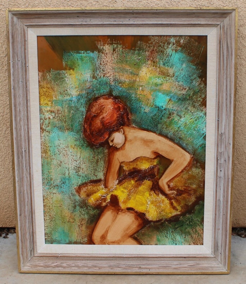 Mid Century Modernist oil painting Dancing Ballerina Signed Spencer - 2