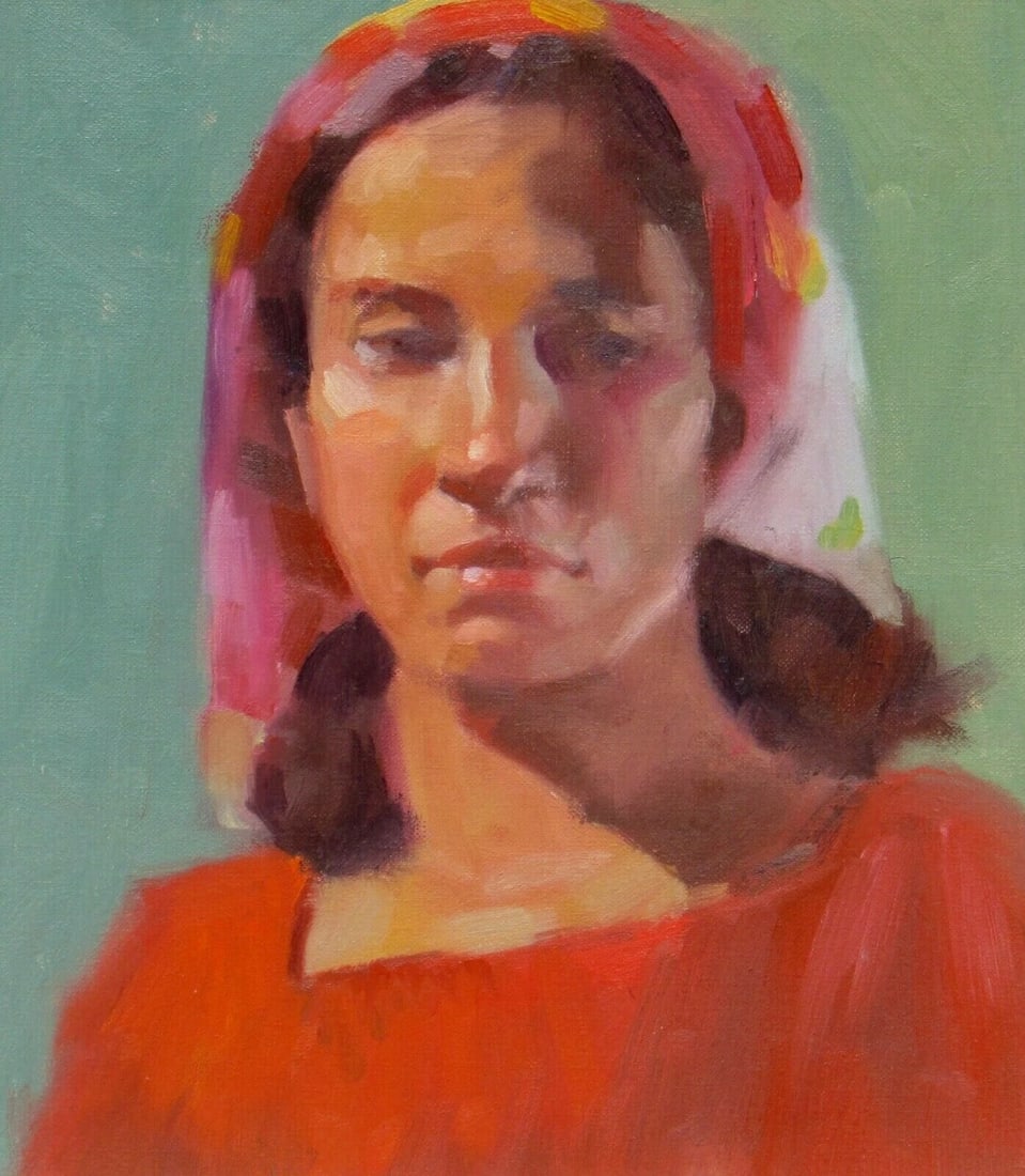 TIM FERRARO $$ Artist Portrait of a Bhutan Woman 2007 oil Compare at $1200 - 4