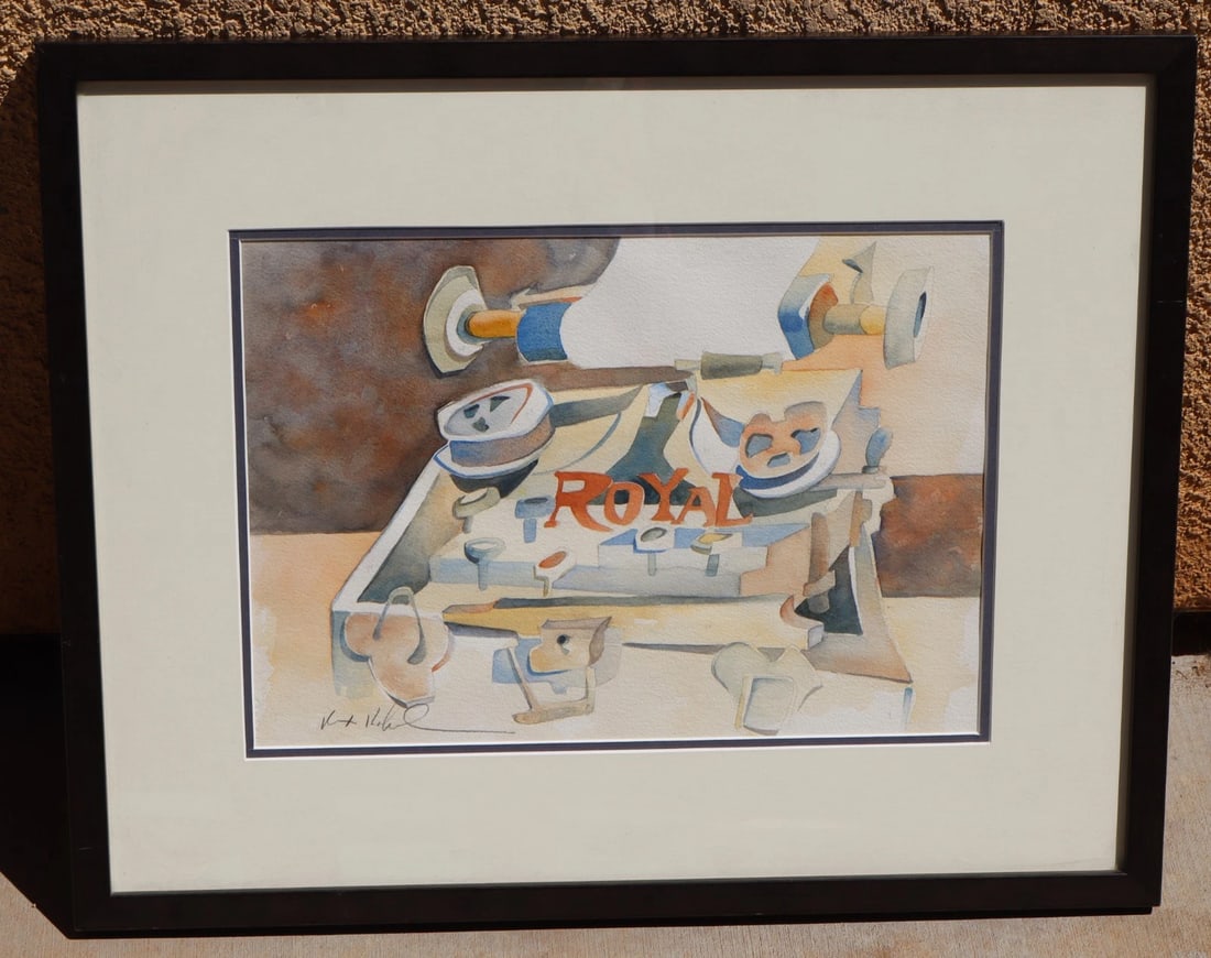 REX KOCHEL Ojai California Modernist watercolor Whimsical Royal Typewriter: Title: REX KOCHEL Ojai California Modernist watercolor Whimsical Royal TypewriterDescription: REX KOCHEL. Ojai California Artist - Has shown at Buenaventura Gallery and other galleries. Whimsical