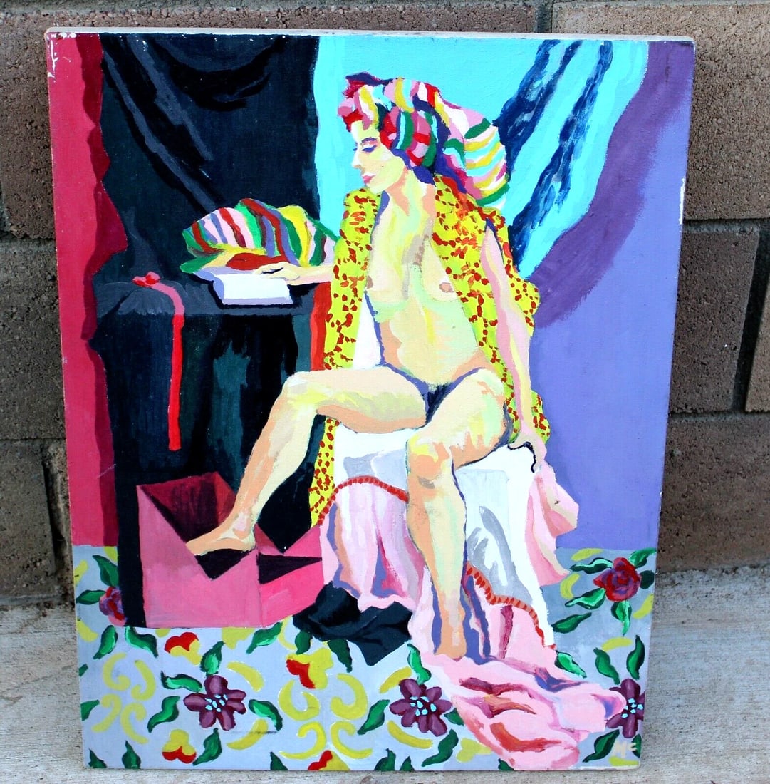 MARIANNE McCANN Woman in her Boudoir acrylic on canvas: Title: MARIANNE McCANN Woman in her Boudoir acrylic on canvasDescription: MARIANNE McCANN. Woman in Her Boudoir, 24" x 18" acrylic on canvas, inscribed on the back: M. McCann. Marianne McCann Fine