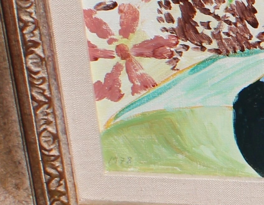 MARGRET HUGI-LEWIS Modern Floral Still Life 1978 oil Jerry Solomon Frame - 4