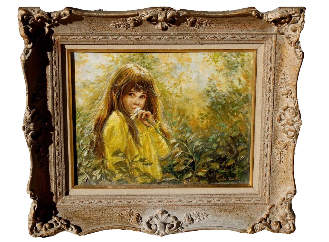 LEE DUBIN Original oil painting Young Girl Holding a Flower in a Landscape (1 of 7)