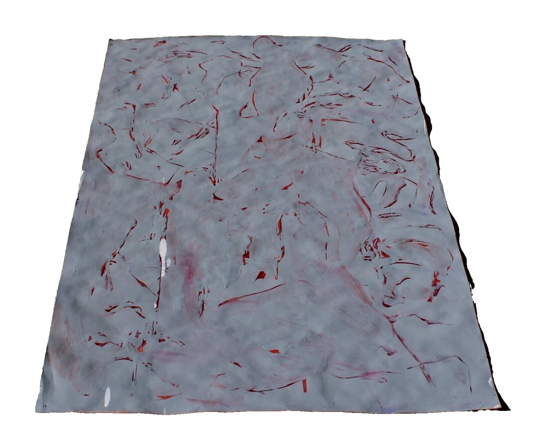 AARON WRINKLE Modernist Acrylic on Paper Grey, Orange, White from Diana Zlotnick: Title: AARON WRINKLE Modernist Acrylic on Paper Grey, Orange, White from Diana ZlotnickDescription: Aaron Wrinkle (b. 1978). Modernist Abstract with Grey, Orange, White, acrylic on paper, 29-1/2" x