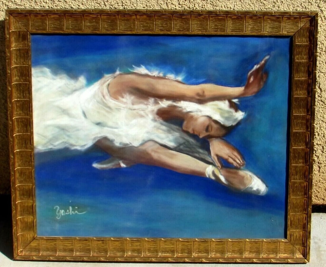 Ballerina Stretching Original Pastel & mixed media painting: Title: Ballerina Stretching Original Pastel & mixed media painting Description: Ballerina stretching original painting, 17-1/2" x 21-1/2" sight size pastel and mixed media - watercolor and/or gouache