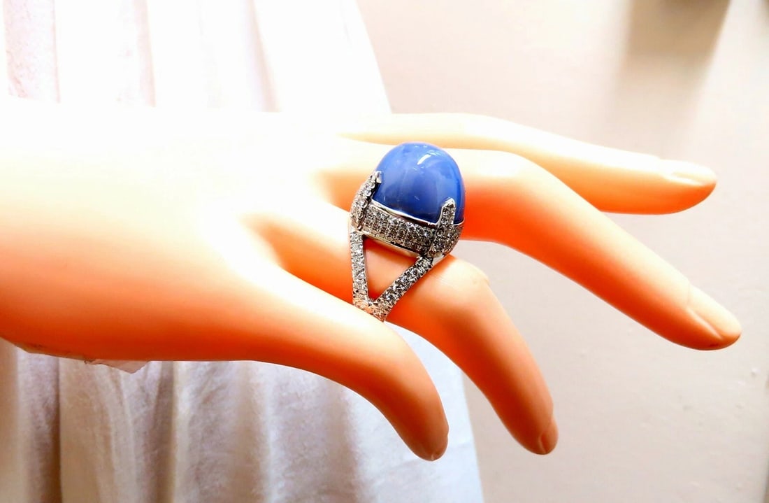 GIA Certified 49.73ct No Heat Color Change Star Sapphire Diamonds Ring 18kt - 10