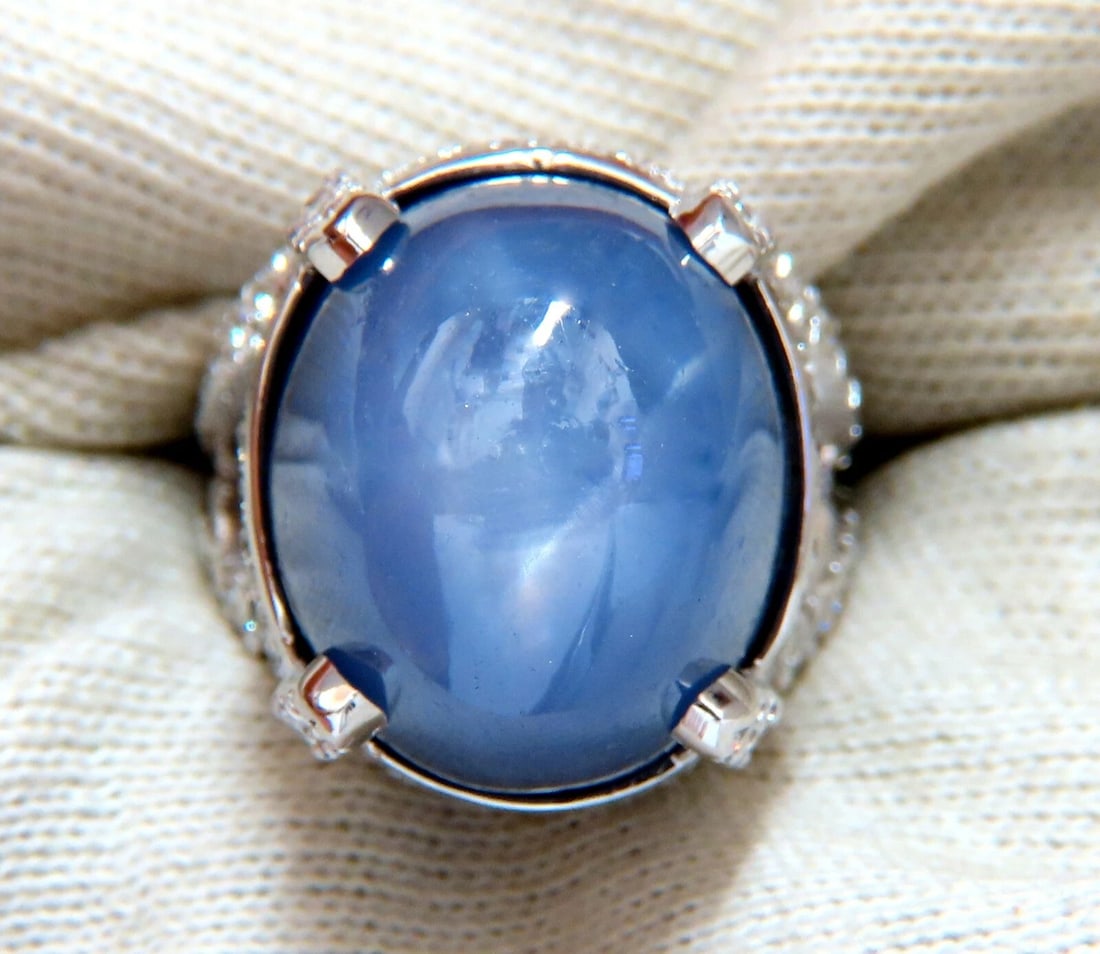 GIA Certified 49.73ct No Heat Color Change Star Sapphire Diamonds Ring 18kt - 7