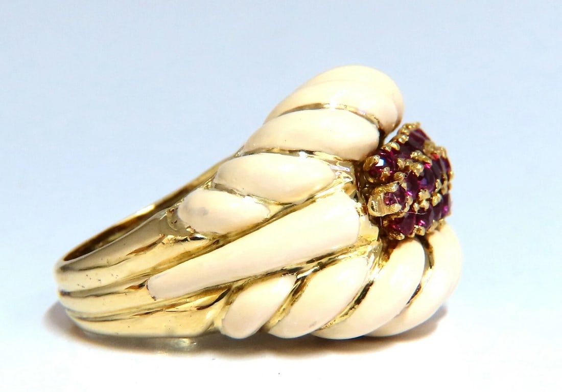 1ct natural rubies enamel estate 18 karat gold ring - 4