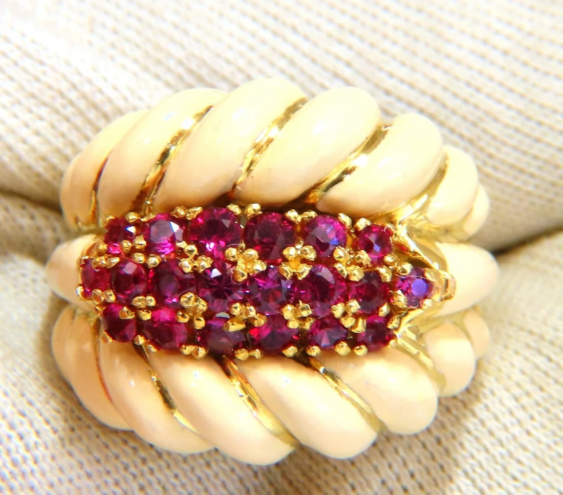 1ct natural rubies enamel estate 18 karat gold ring - 6
