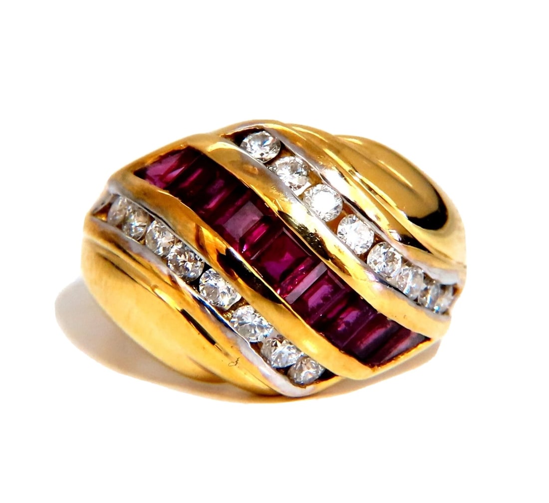 1.50ct natural rubies and diamonds band ring channel wave - 2