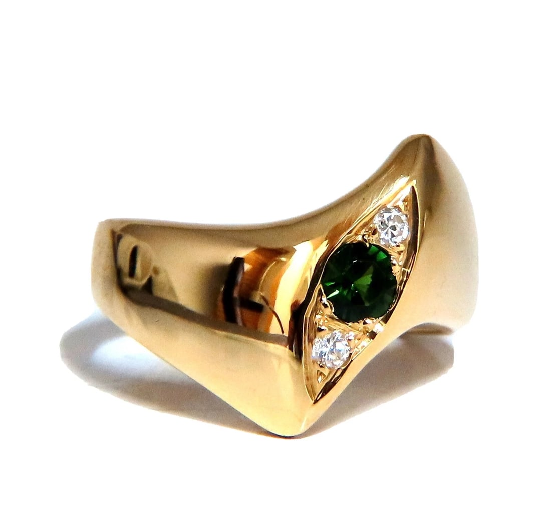 Natural green tsavorite garnet and diamonds ring 14 karat - 2