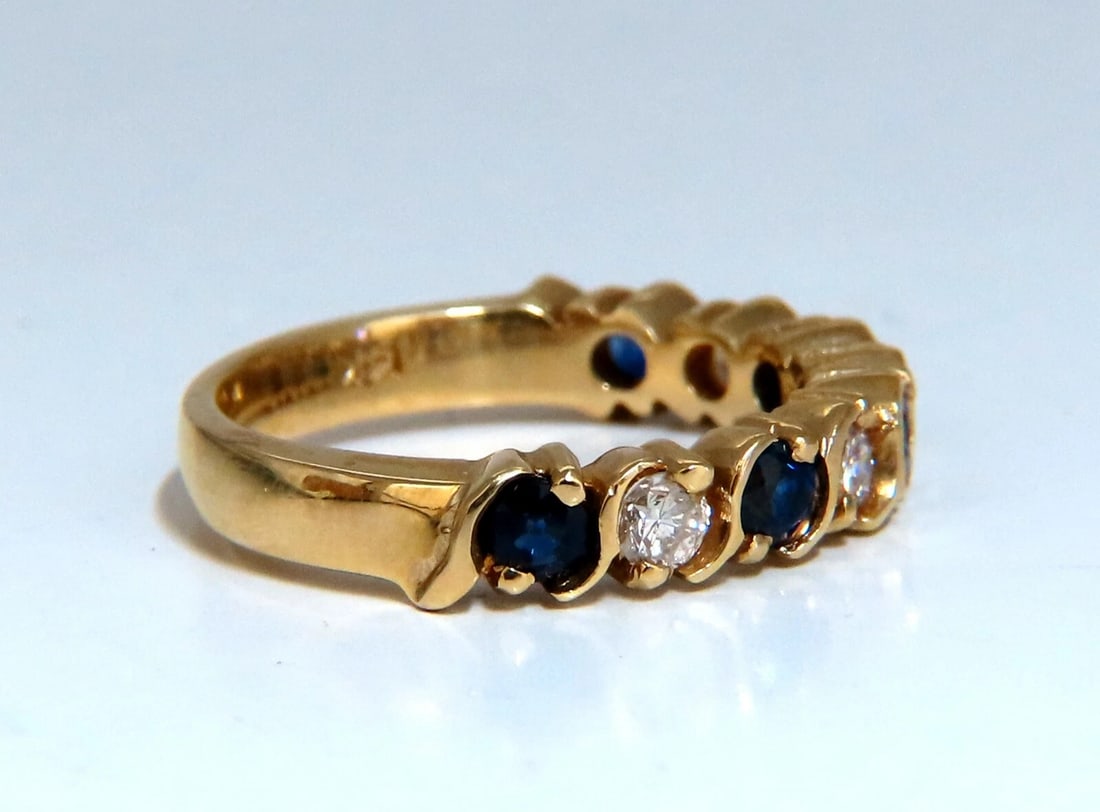 .90ct Natural Round Sapphires Diamonds Band 14 Karat - 3