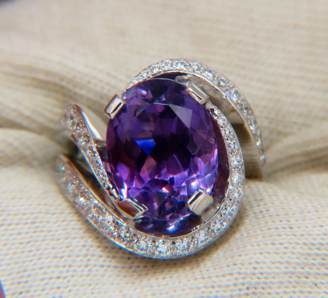 8.30ct Natural Amethyst Diamonds Ring Platinum Swirl Mod Deco - 6