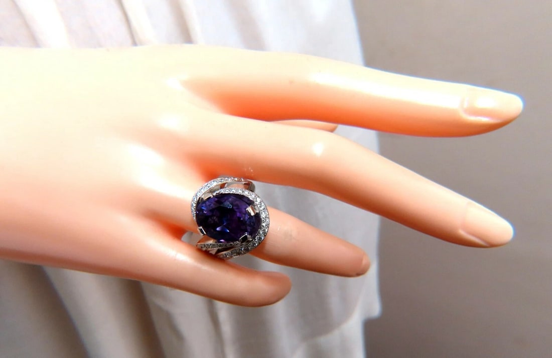 8.30ct Natural Amethyst Diamonds Ring Platinum Swirl Mod Deco - 7