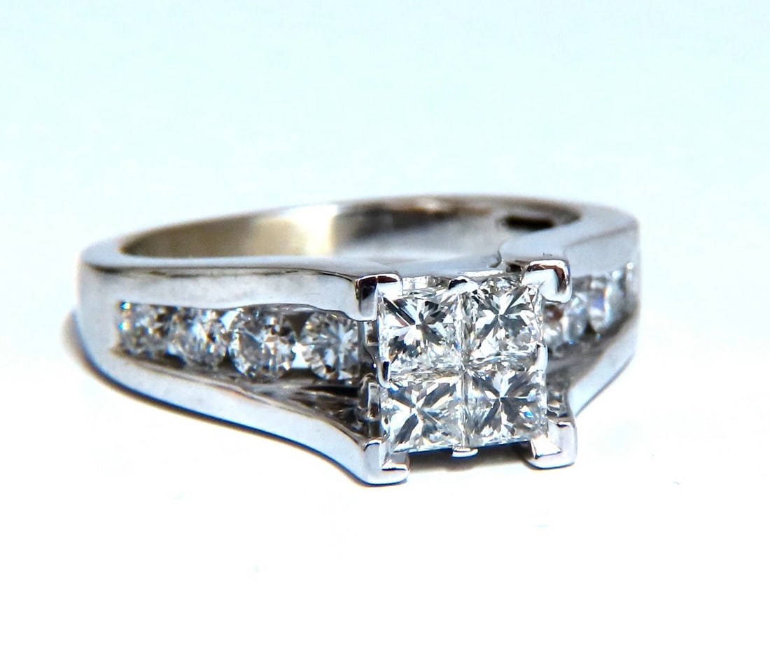 1.70ct Natural Princess & Round Cut Diamonds Ring 14kt. Solitaire Illusion** (1 of 6)