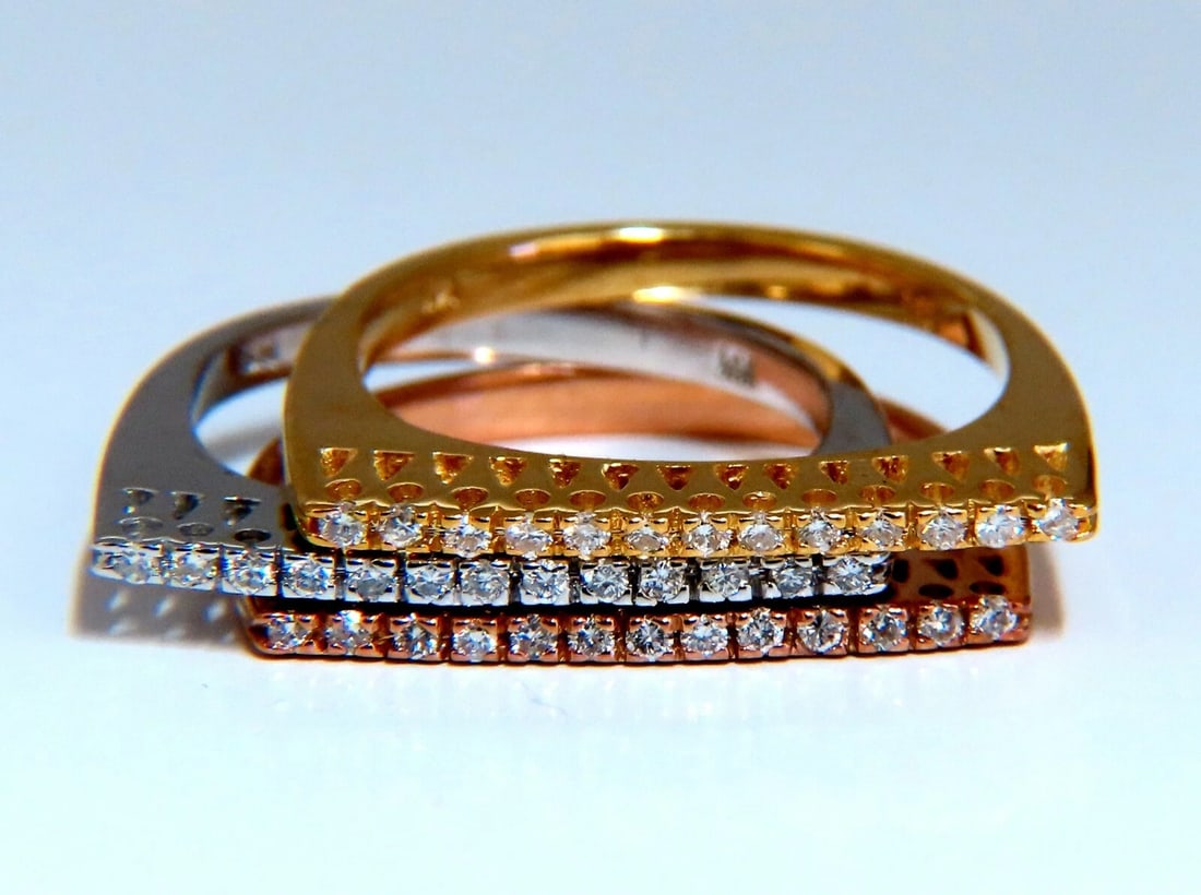 .75ct Natural Diamonds STacking Bands 14kt Gold Mod minimalist deco: Title: .75ct Natural Diamonds STacking Bands 14kt Gold Mod minimalist deco Description: Minimalist Mod Deco Stacking Bands .75ct. Natural round cut brilliant diamonds Durable Built. Vs-2 clarity H