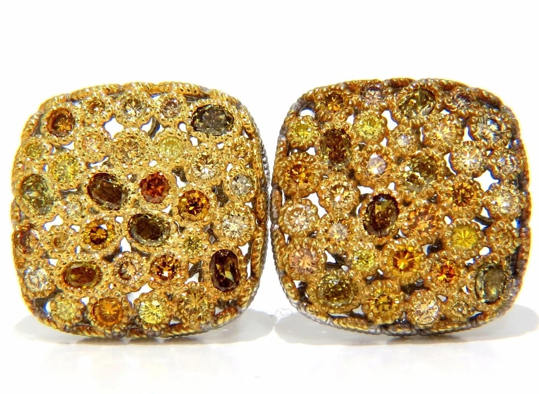 1.60CT NATURAL FANCY COLOR DIAMONDS CLIP COCKTAIL CLUSTER EARRINGS 14KT**: Title: 1.60CT NATURAL FANCY COLOR DIAMONDS CLIP COCKTAIL CLUSTER EARRINGS 14KT** Description: 1.60ct. Natural Fancy color diamonds clip earrings. Fancy Yellow, Orange, Brown, and olive. Vs-1 Vs-2 &