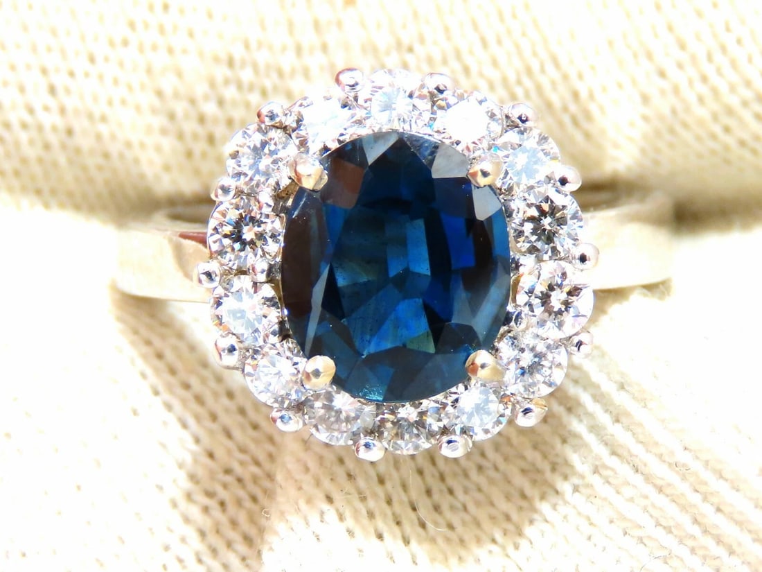 GIA Certified 2.54ct Natural Teal Blue Sapphire Diamond Ring 14 Karat - 5