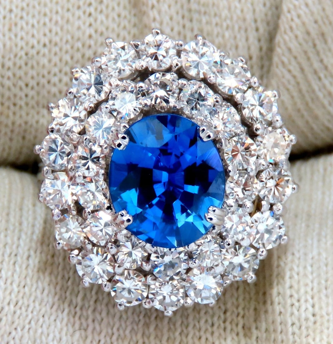 GIA Certified 3.55ct Natural No Heat Blue Sapphire Cocktail Cluster Ring 18kt - 5