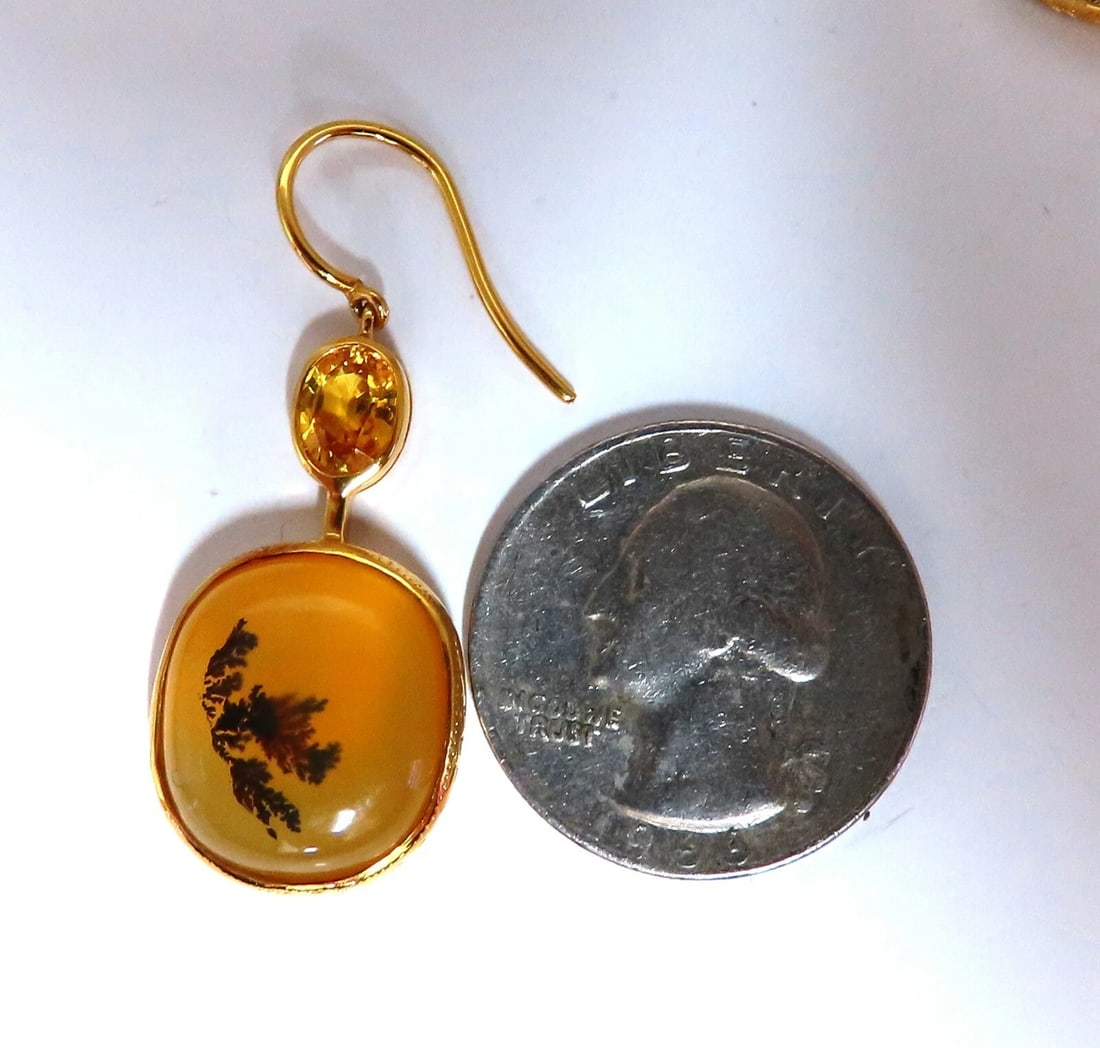 Natural Opal & Yellow Sapphire Dangle Earrings 18kt** - 6