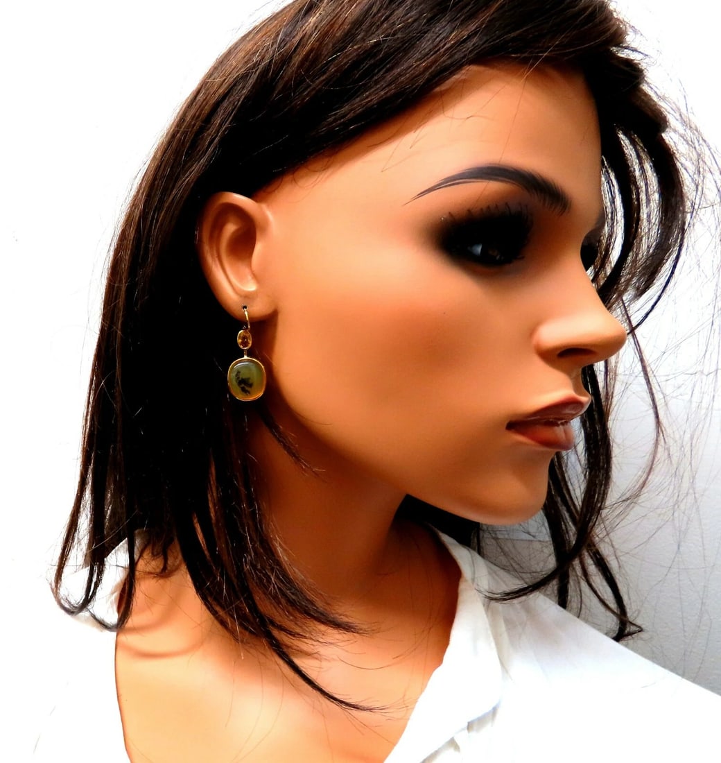 Natural Opal & Yellow Sapphire Dangle Earrings 18kt** - 7