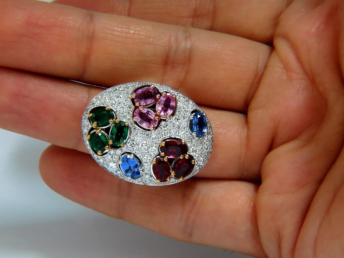 7.26CT NATURAL SAPPHIRE EMERALD RUBY DIAMONDS SECTIONAL COCKTAIL RING 18KT+ - 7