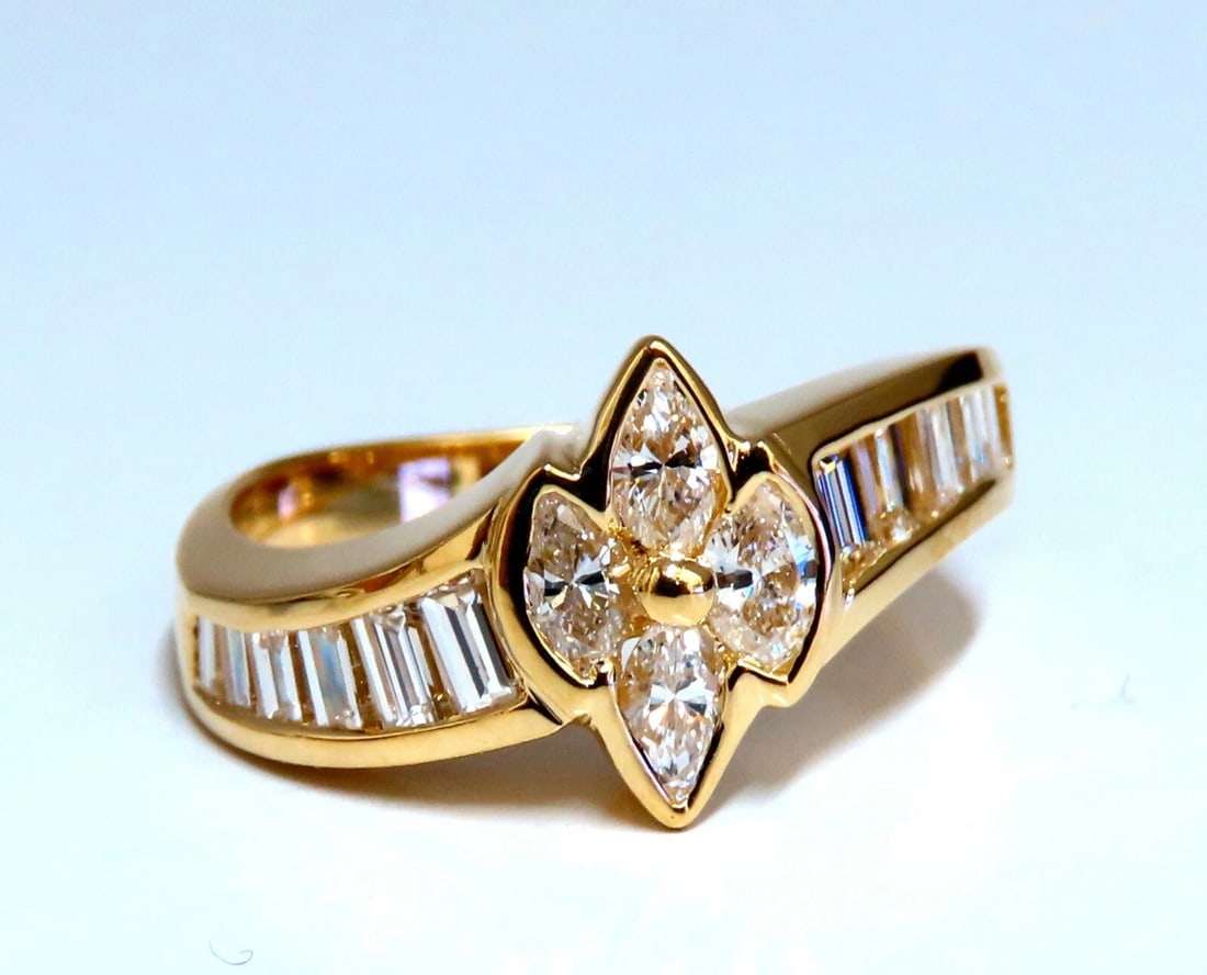 1.10ct. Natural Marquise Diamonds Cluster Ring 18kt Baguette Accents - 3