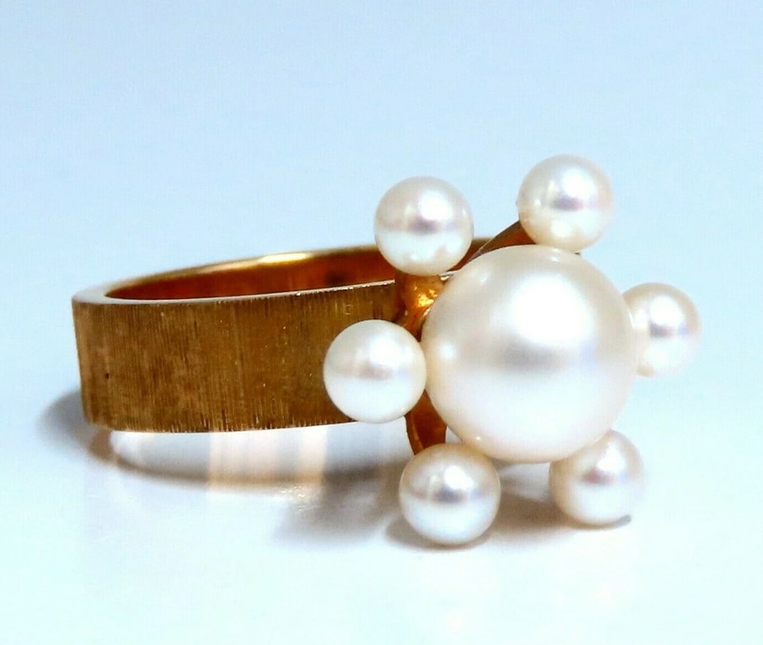 Handmade Pearl Raised Cluster Ring 14kt ** - 2