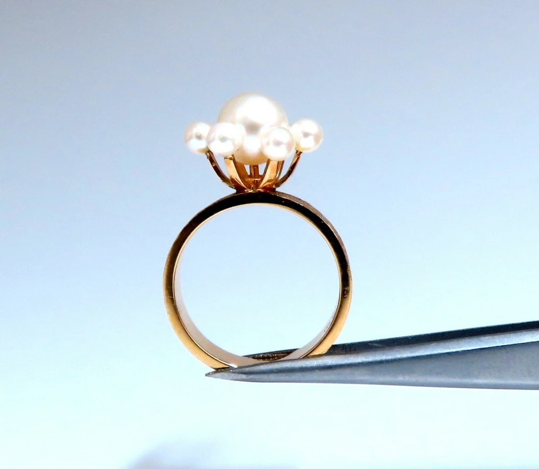 Handmade Pearl Raised Cluster Ring 14kt ** - 4