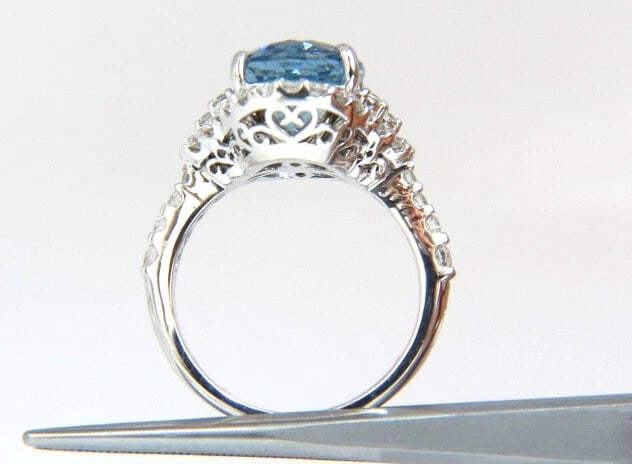 5.15ct natural prime aqua blue aquamarine diamonds ring 14kt ** - 5