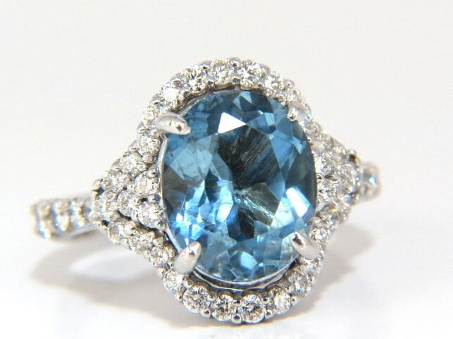 5.15ct natural prime aqua blue aquamarine diamonds ring 14kt ** - 8
