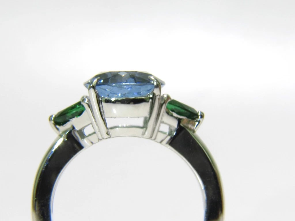 3.98CT NATURAL AQUAMARINE TSAVORITE RING MODERN 3 14KT - 5