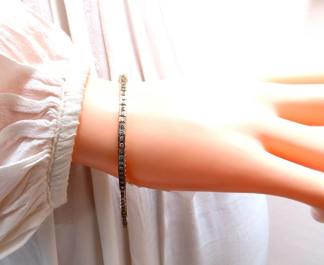 1.40ct Natural Diamonds Tennis Bracelet 14kt Gold Classic Channel Mount** - 6