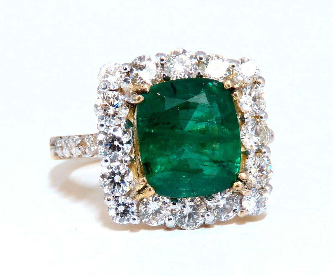 5.80ct Natural Emerald Diamonds Squared Halo Cluster Ring 14kt (1 of 8)