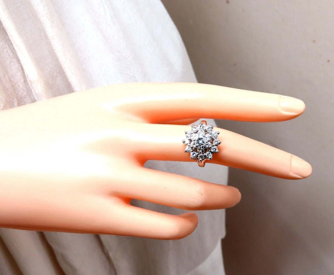 1.12ct natural diamonds raised cluster ring 14kt - 7