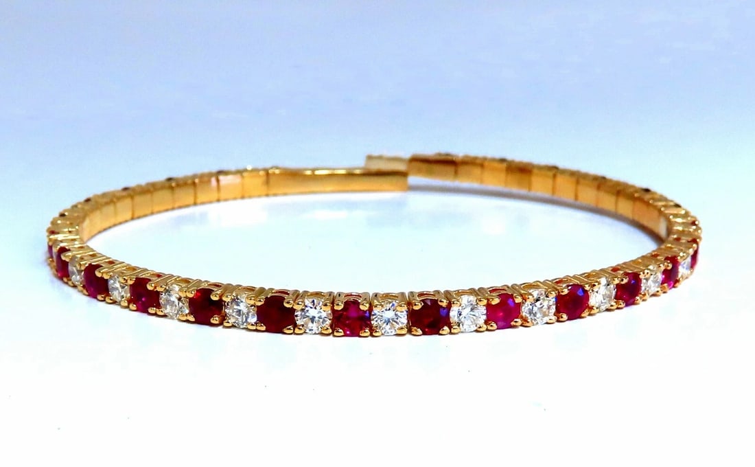 7.80ct natural round cut ruby diamonds bangle bracelet 14kt Flex** - 3